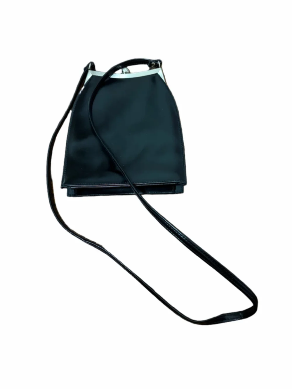Vintage Faux Patent Leather Shoulder Crossbody Bag, Silver Kisslock Closure